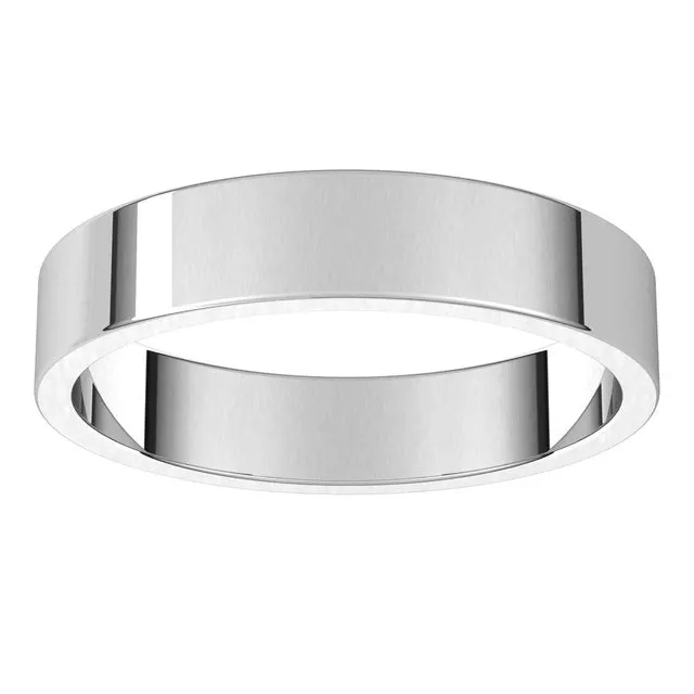 10K White Gold Flat Wedding Band, 4 mm Wide