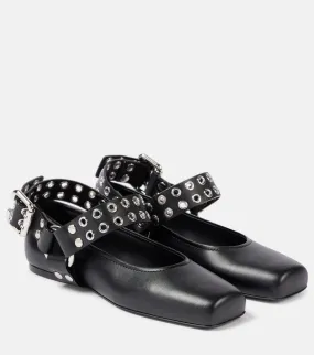 Alaia Studded leather Mary Jane flats
