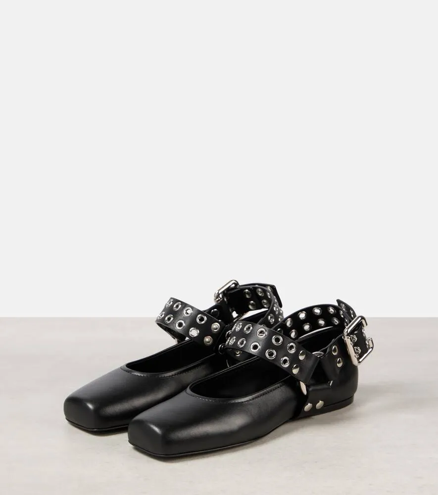 Alaia Studded leather Mary Jane flats