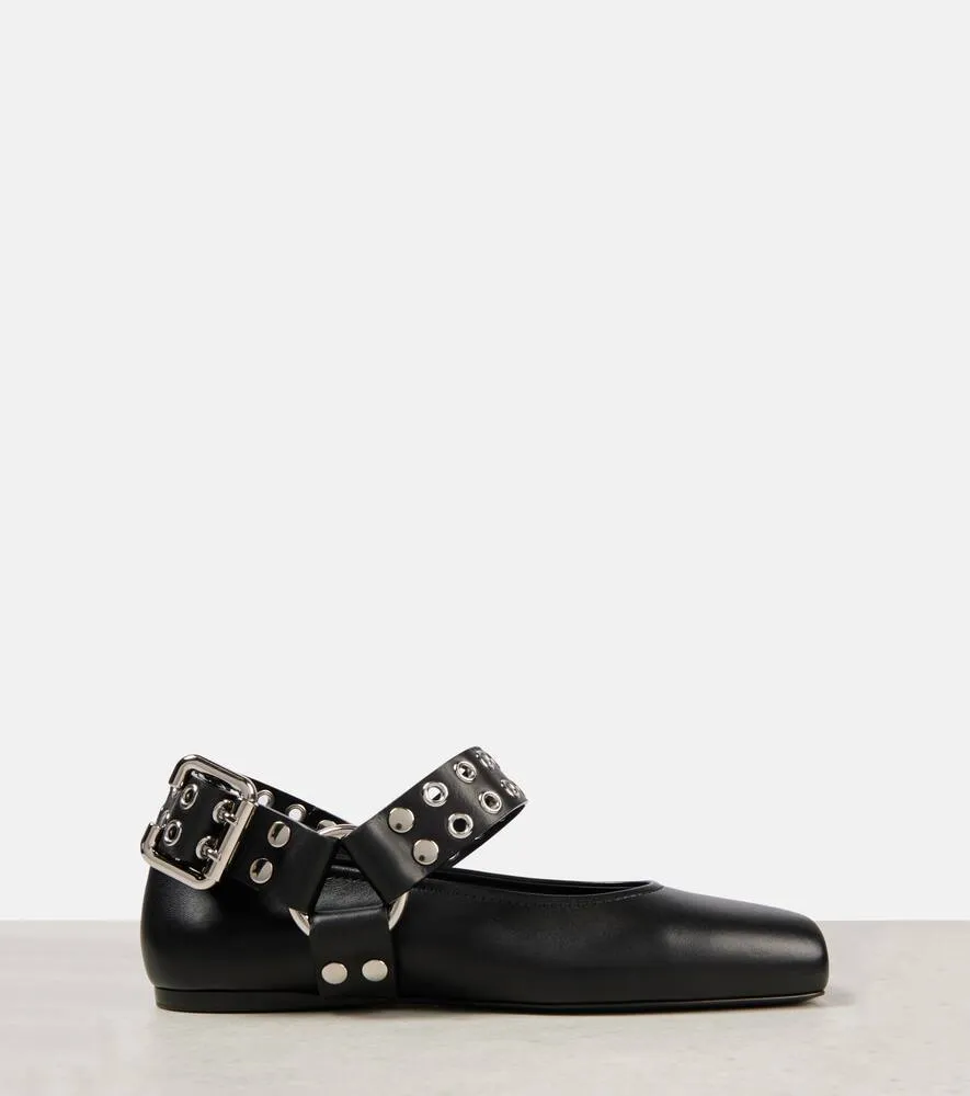 Alaia Studded leather Mary Jane flats