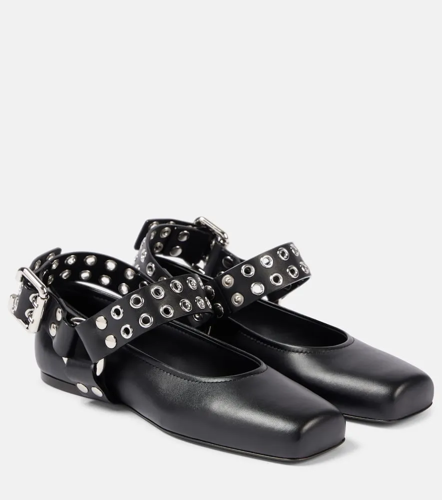 Alaia Studded leather Mary Jane flats