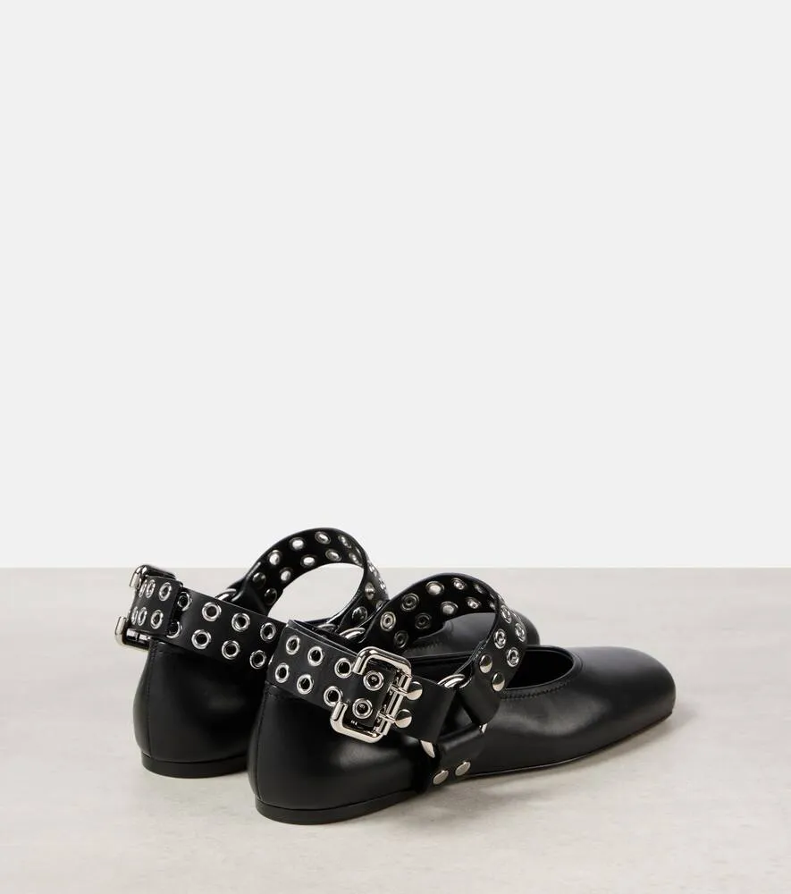 Alaia Studded leather Mary Jane flats