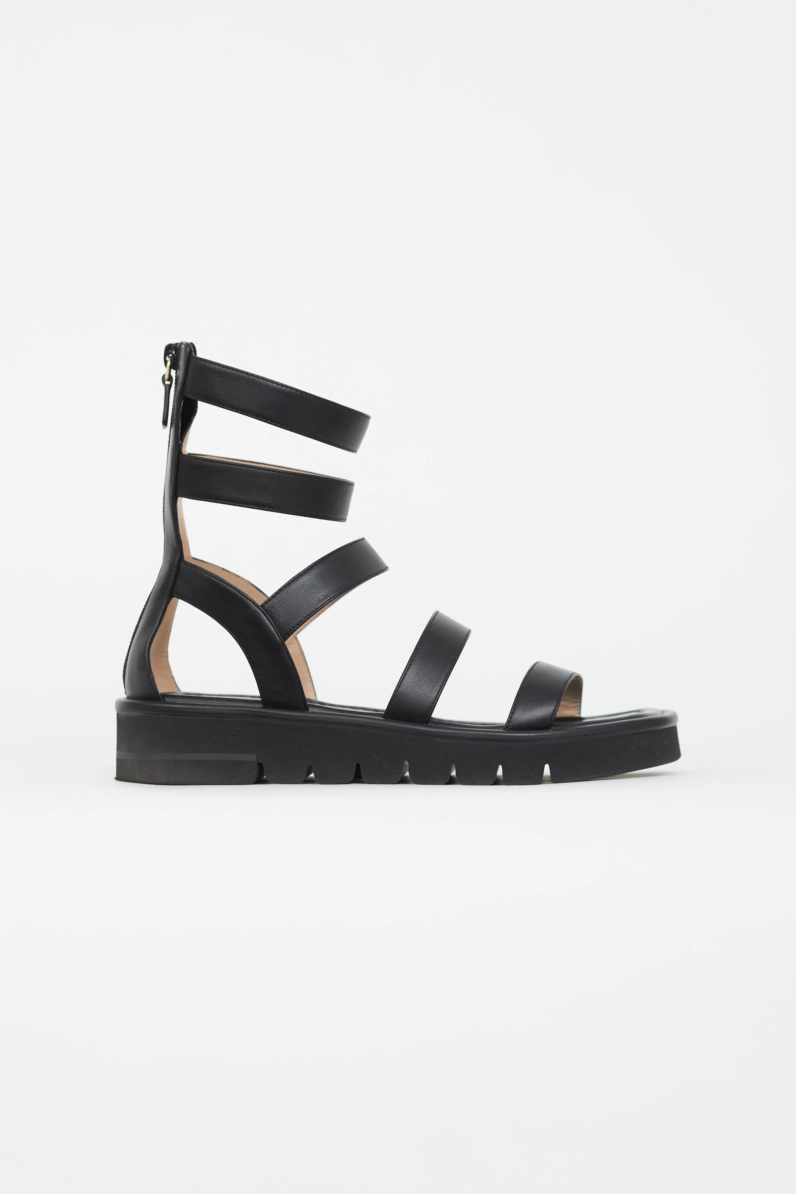 Black Gala Lift Leather Strappy Sandal