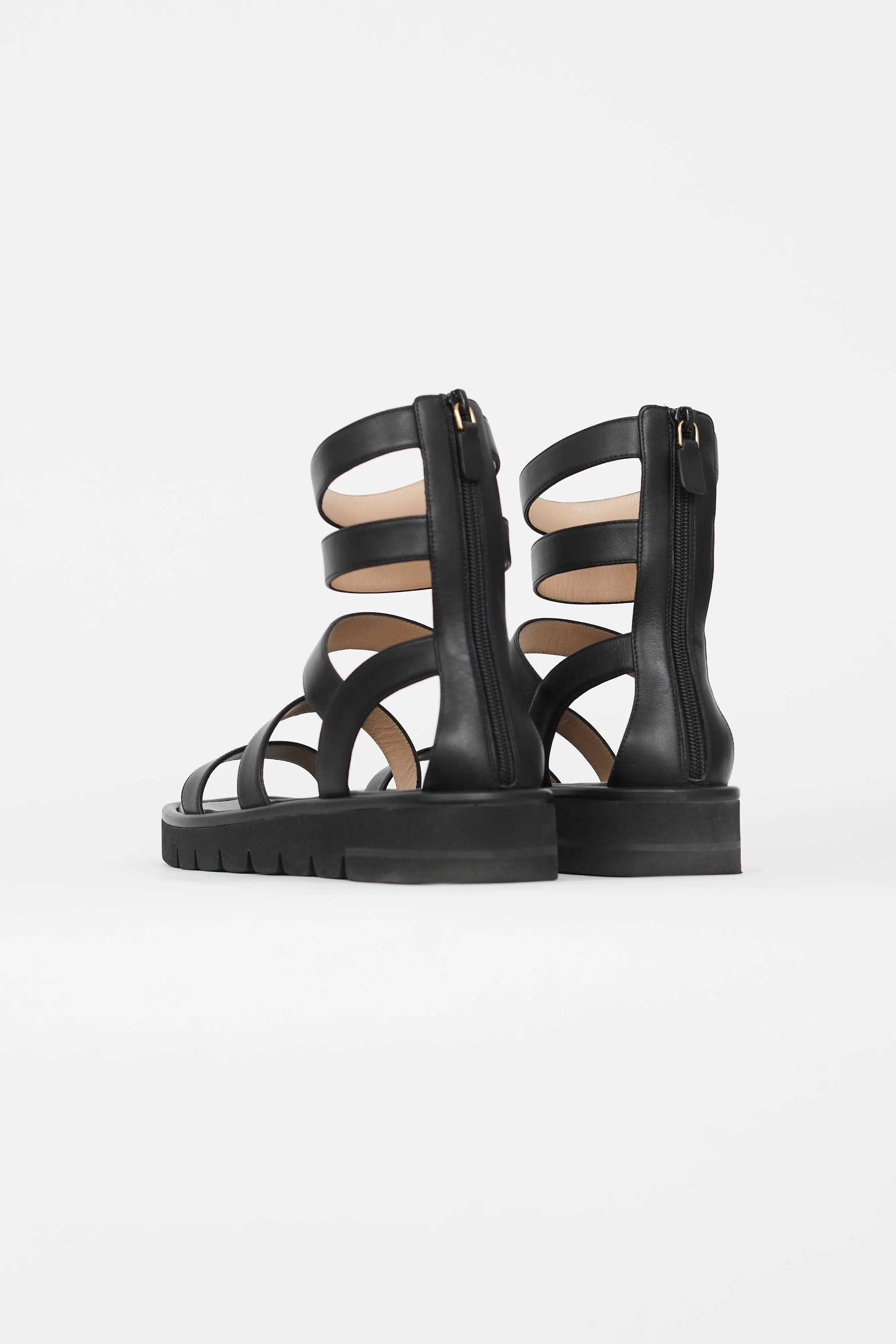 Black Gala Lift Leather Strappy Sandal