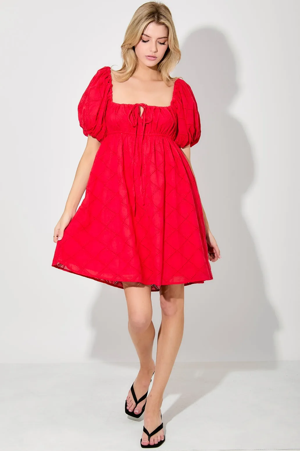 Cherry Baby Eyelet Dress- Red