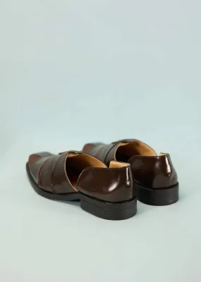 Coffee Brown Strappy Leather Footwear For Men With Brooch
