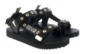 Versace Jeans Couture Black Gold Gold Riveted Strap Trek Fashion Sandal-