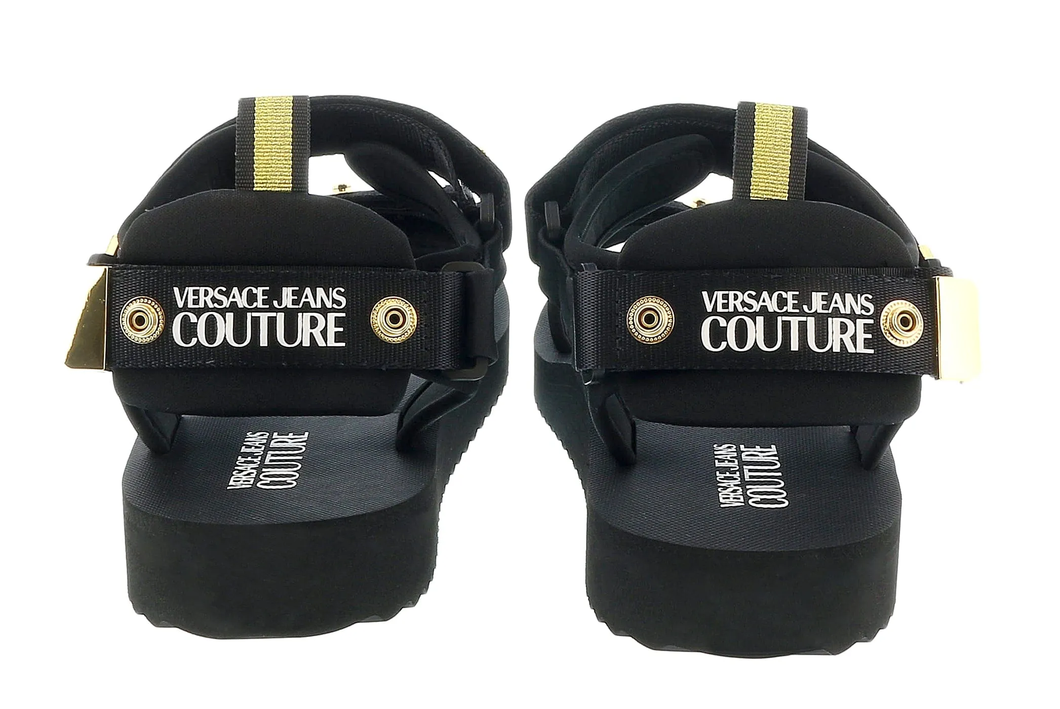 Versace Jeans Couture Black Gold Gold Riveted Strap Trek Fashion Sandal-