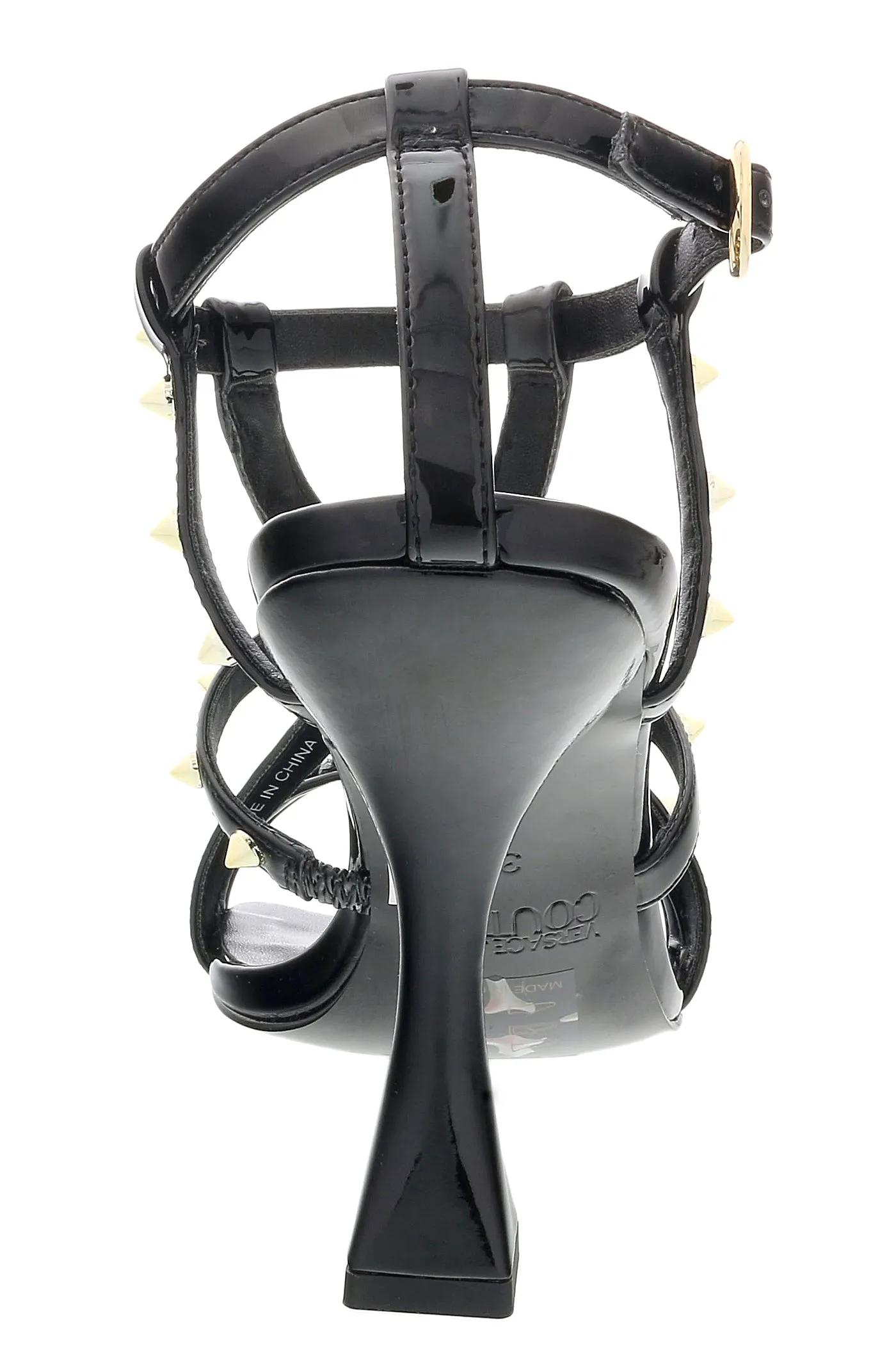 Versace Jeans Couture Black High Heel Gold Spike Sandals-