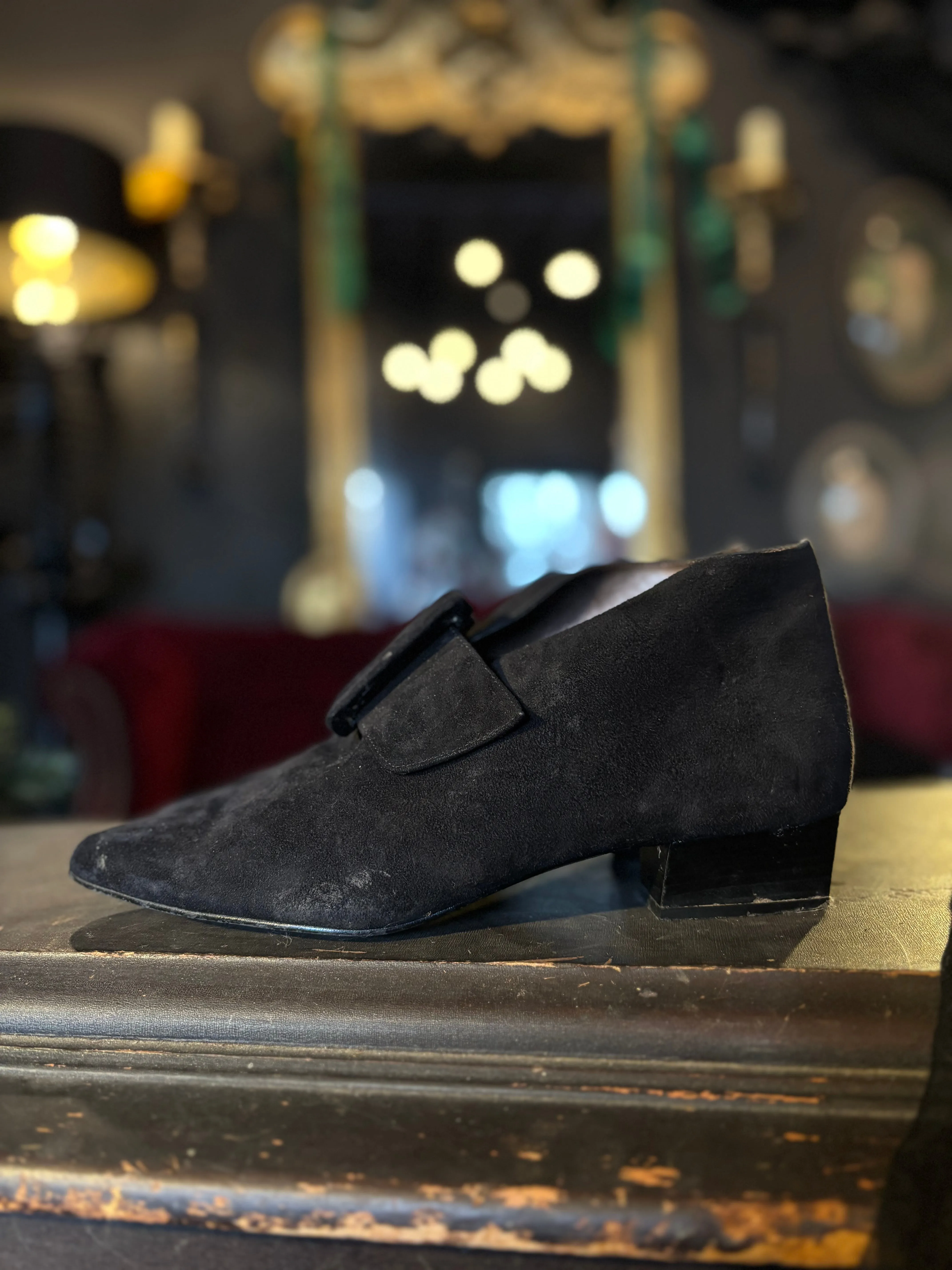 Vintage Valerie Steven’s Black Suede Buckled Loafer Heels 8 Women’s