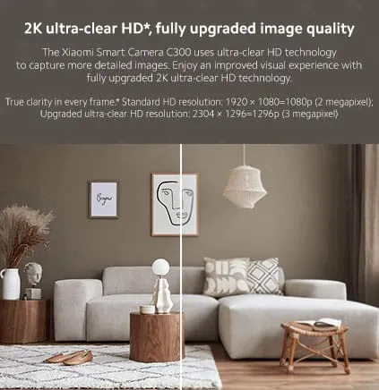 Xiaomi Smart Camera C300 With super clear 2K image quality and upgraded AI 3 megapixel | F1.4 large aperture | Full colour in low-light | AI human detection